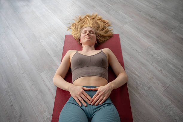 Basic yoga poses on a mat